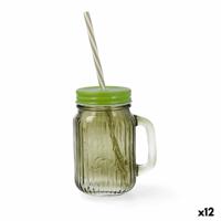 Pot met Deksel en Rietje Quid Maison Groen Glas 450 ml (12 Stuks) - thumbnail