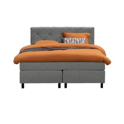 Boxspring Liv geruit - lichtgrijs - 140x200 cm - ronde poot - Leen Bakker
