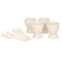 Set van 4x eierdopjes met lepel - wit - porselein - 6 cm