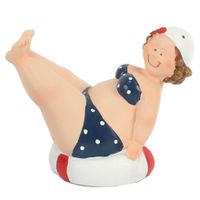 Woonkamer decoratie beeldje - dikke dame - blauw badpak - 10 cm - thumbnail