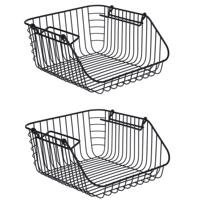 6x Zwarte opberg/opruim mandjes stapelbaar 30 x 27 x 14 cm