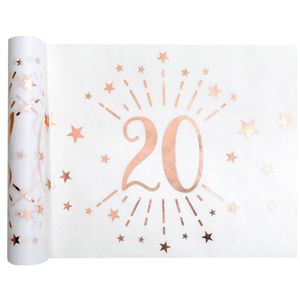 Santex Tafelloper op rol - 2x - 20 jaar - wit/rose goud - 30 x 500 cm - Feesttafelkleden