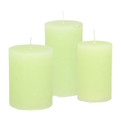 Stompkaarsen/cilinderkaarsen set - 3x - lime groen - rustiek model