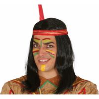 Fiestas Guirca Verkleedpruik Indiaan met veer - voor heren - zwart lang haar   -