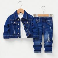 Bon&Bon Boys 2-Piece Ripped Denim Jacket and Stretch Jeans Set - Blue Dark Wash / 9-12M