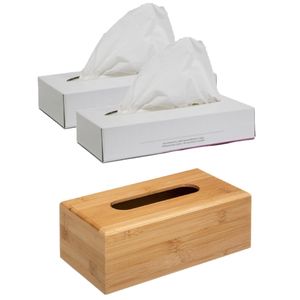 Tissuedoos/tissuebox bruin 25 x 13 x 8,5 cm van bamboe hout met vulling