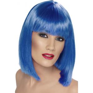 Dames verkleed pruik bobline - blauw - stijl haar met pony - schouderlengte