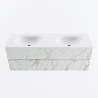 MONDIAZ VICA 140cm badmeubel onderkast Carrara 2 lades. Wastafel MOON dubbel 2 kraangaten, kleur Talc.