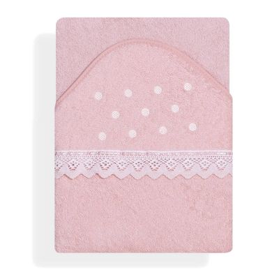 Interbaby Badcape Stippen Junior 100 Cm Katoen Roze