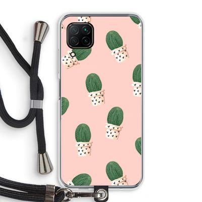 Cactusprint roze: Huawei P40 Lite Transparant Hoesje met koord