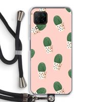 Cactusprint roze: Huawei P40 Lite Transparant Hoesje met koord