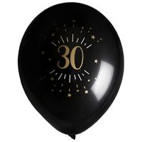 Verjaardag leeftijd ballonnen 30 jaar - 8x - zwart/goud - 23 cm - Feestartikelen/versieringen - thumbnail