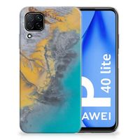 Huawei P40 Lite TPU Siliconen Hoesje Marble Blue Gold