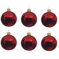 6x Kerst rode glazen kerstballen 6 cm glans - thumbnail