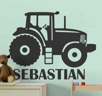 Stickers speelgoed Silhouet van een tractor met naam - thumbnail