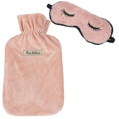 Warmwaterkruik en Masker - 2L - roze - satijn - kruik - oogmasker - slaapmasker