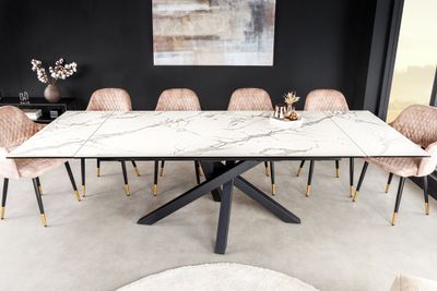 Uitschuifbare eettafel MARVELOUS 180-220-260cm wit marmer keramiek gemaakt in Italie - 43842