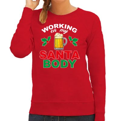 Santa body foute Kerstsweater / Kersttrui rood voor dames