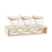 Suikerpot DKD Home Decor Transparant Natuurlijk Bamboe Aluminium Kristal Borosilicaatglas 300 ml 28 x 10 x 13,5 cm