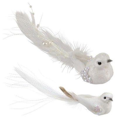 8x Kerstboomdecoratie vogeltje op clip wit