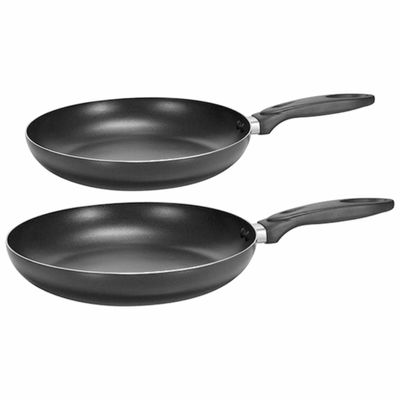 Set van 2x stuks zwarte aluminium koekenpannen met dubbele anti aanbak laag 20 en 28 cm