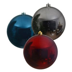 3x stuks grote kerstballen van 20 cm glans van kunststof zilver blauw en rood