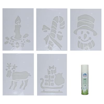Kerst sfeer raamsjablonen met ECO spuitsneeuw - 5x stuks - 22 x 35 cm - raamdecoratie