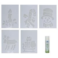 Kerst sfeer raamsjablonen met ECO spuitsneeuw - 5x stuks - 22 x 35 cm - raamdecoratie