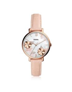 Fossil Jacqueline Dameshorloge met kristalaccent, Rosekleurig, roze leren band en parelmoeren wijzerplaat ES4671