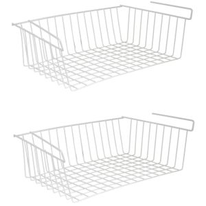 MSV Kastmandje - 4x - opberg/hang mandjes - rvs - wit - 38 x 26 x 14 cm