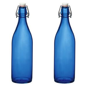 4x stuks blauwe giara flessen met beugeldop 30 cm van 1 liter