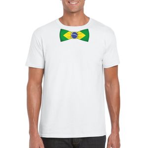 Wit t-shirt met Brazilie vlag strikje heren