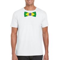 Wit t-shirt met Brazilie vlag strikje heren - thumbnail