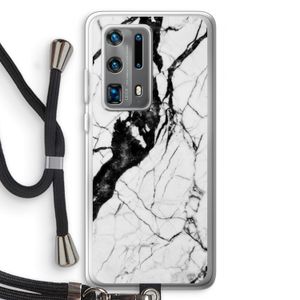 Witte marmer 2: Huawei P40 Pro Plus Transparant Hoesje met koord