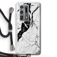 Witte marmer 2: Huawei P40 Pro Plus Transparant Hoesje met koord