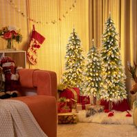 Set van 3 Kunstkerstbomen Besneeuwde Kerstboom met 129/231/369 PVC-Takken en 50/100/150 Warmwitte LED-Verlichting 90 /120 /150 cm