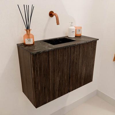 Toiletmeubel Mondiaz Joya Dlux | 60 cm | Meubelkleur Walnut | Faye wastafel Lava Wasbak Midden | Zonder kraangat(en)