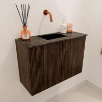 Toiletmeubel Mondiaz Joya Dlux | 60 cm | Meubelkleur Walnut | Faye wastafel Lava Wasbak Midden | Zonder kraangat(en)