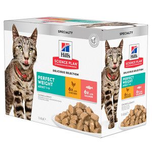Hill&apos;s Adult Perfect Weight combipack met kip & zalm nat kattenvoer 85 g 2 dozen (24 x 85 g)