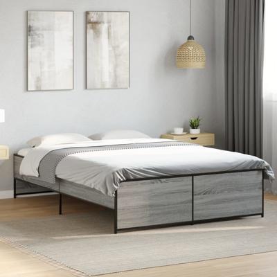 Bedframe bewerkt hout metaal grijs sonoma eiken 120x200 cm