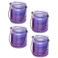 Citronellakaars - 4x - in paars geribbeld glas - 8 cm - insecten verjagen - buitenkaars