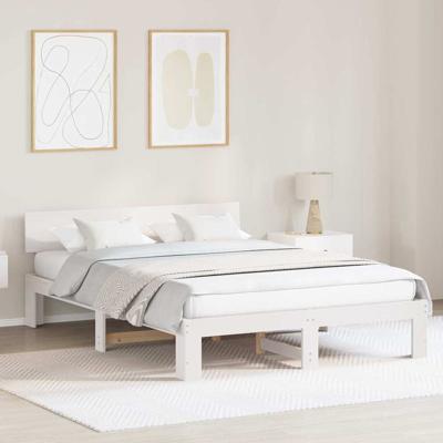 Bedframe met hoofdeinde Wit 160 x 200 cm Massief grenenhout