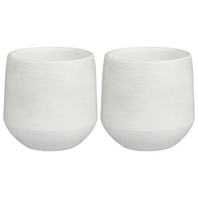 Mica Decorations Plantenpot - 2x - terracotta - wit relief - D19xH18 cm - bloempot