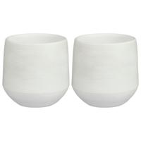 Mica Decorations Plantenpot - 2x - terracotta - wit relief - D19xH18 cm - bloempot