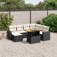 8-delige Loungeset met kussens poly rattan zwart
