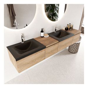 Mondiaz Bukla 200cm badmeubel met module 40 links kleur washed oak 4 lades met dubbele wastafel 2 kraangaten kleur urban