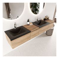 Mondiaz Bukla 200cm badmeubel met module 40 links kleur washed oak 4 lades met dubbele wastafel 2 kraangaten kleur urban