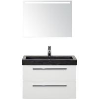 Seville Badmeubelset 80 cm - Wit Hoogglans - Wastafel Hardsteen Wit Lucca met Sence Spiegel