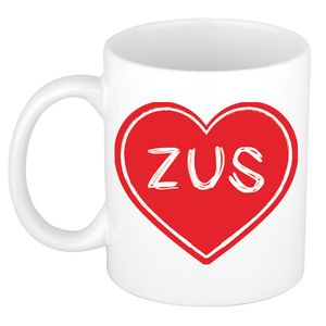 Liefste zus verjaardag cadeau mok - rood hartje - 300 ml - keramiek - broer/zus dag