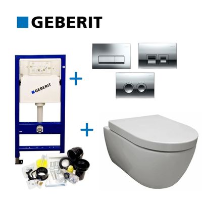Geberit Up100 Toiletset 08 Aqua Royal Easyflush Rimfree 48 cm Compact Met Delta Drukplaat